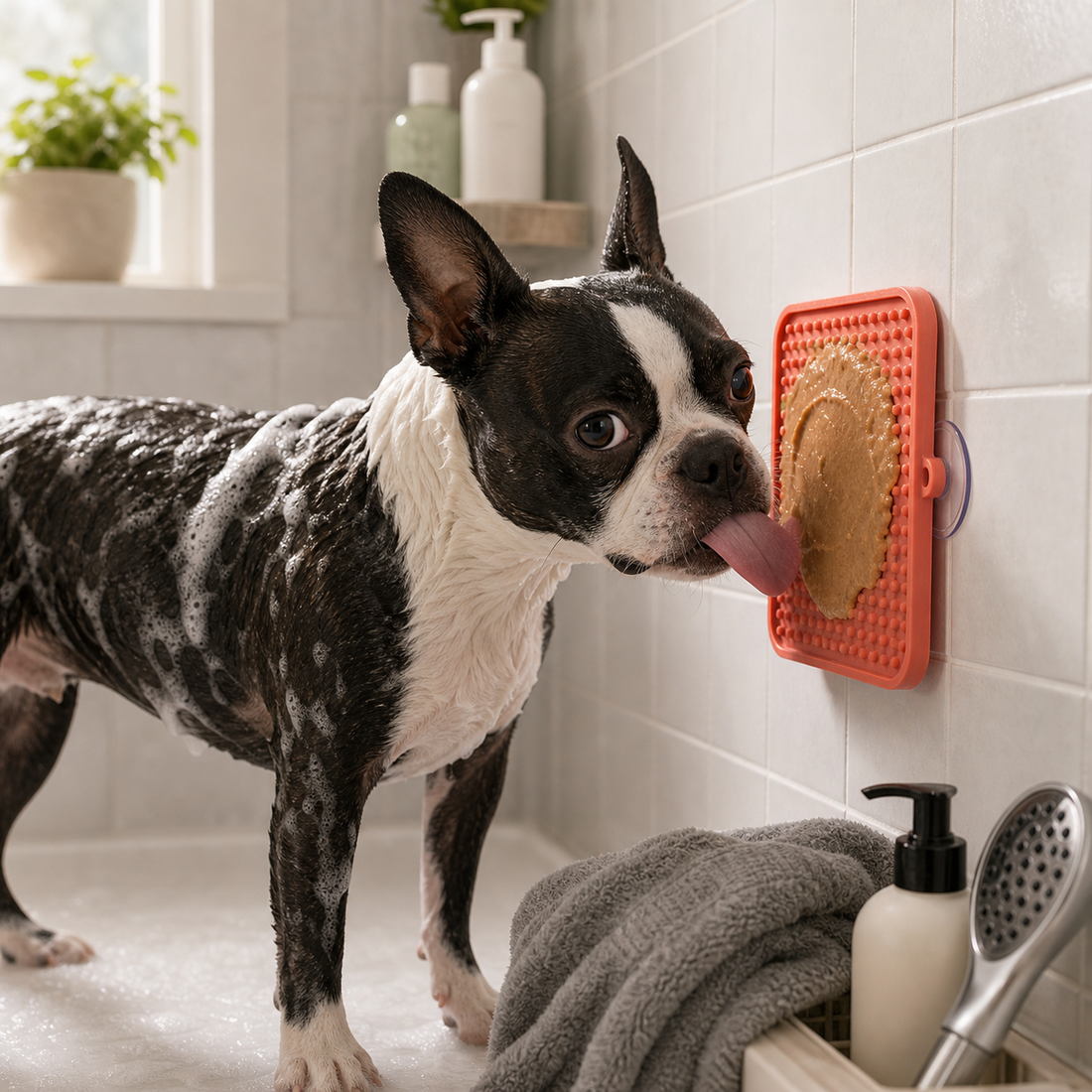 lick mat for bath time to keep a dog calm