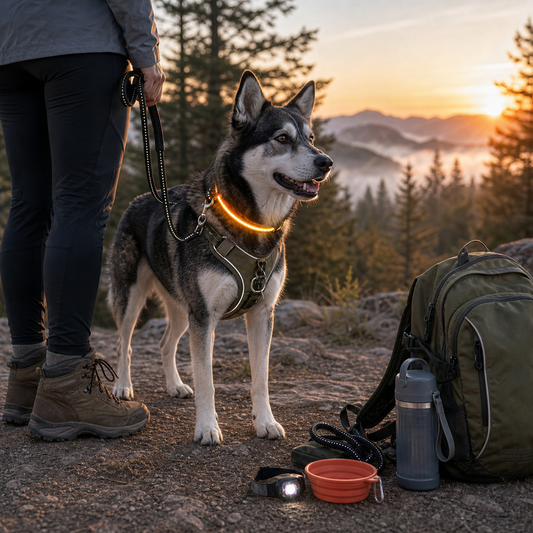 hiking with dog at dawn or dusk safety gear checklist