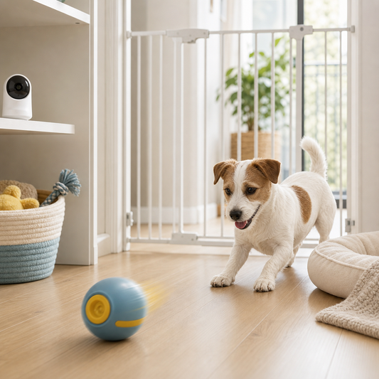 interactive ball toy for safe solo play in a puppy proofed hallway