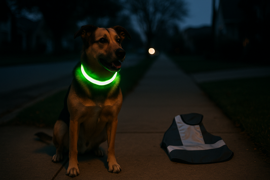 led collar vs reflective vest for night dog walks cover image