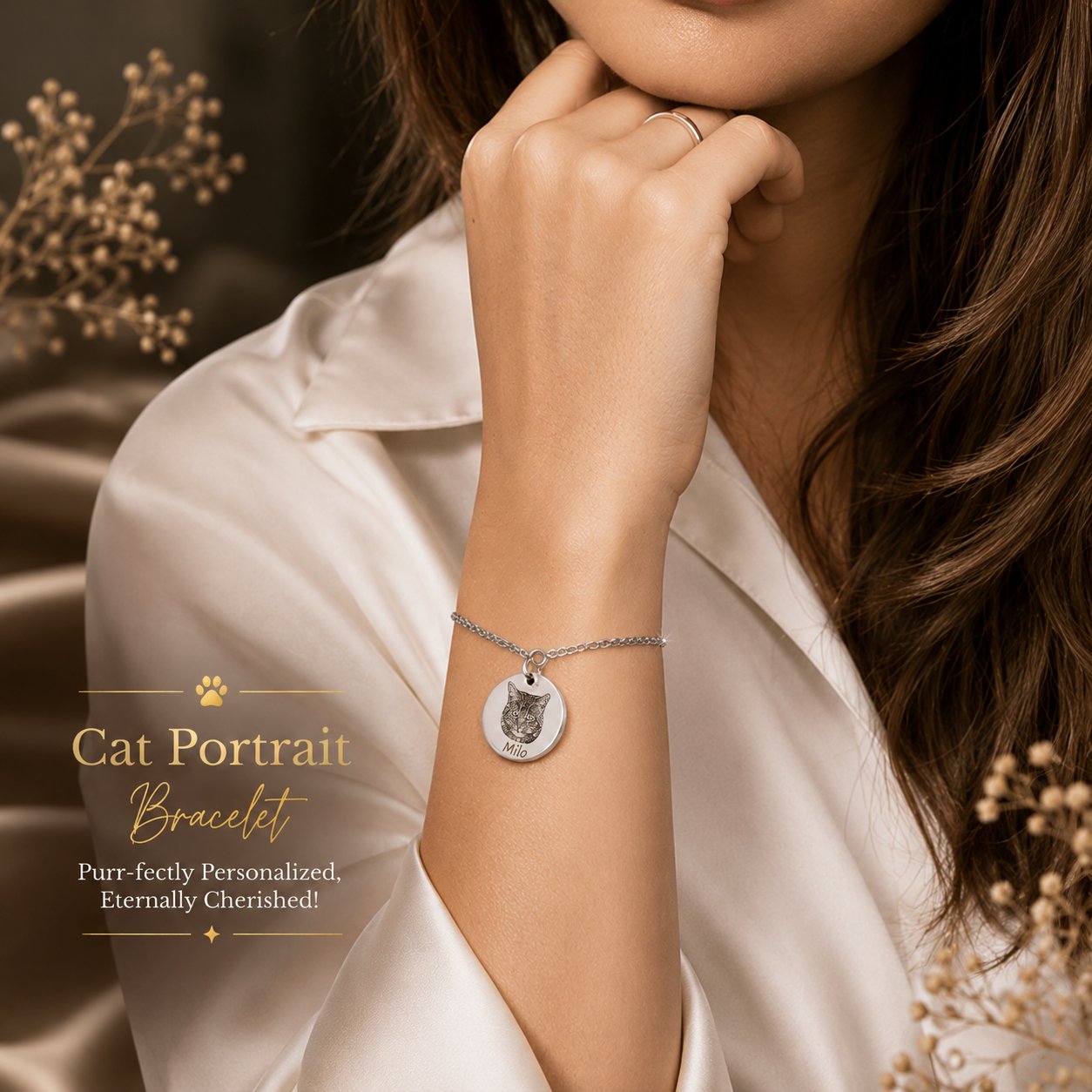 Cat Portrait Bracelet personalized pet keepsake detail view 5