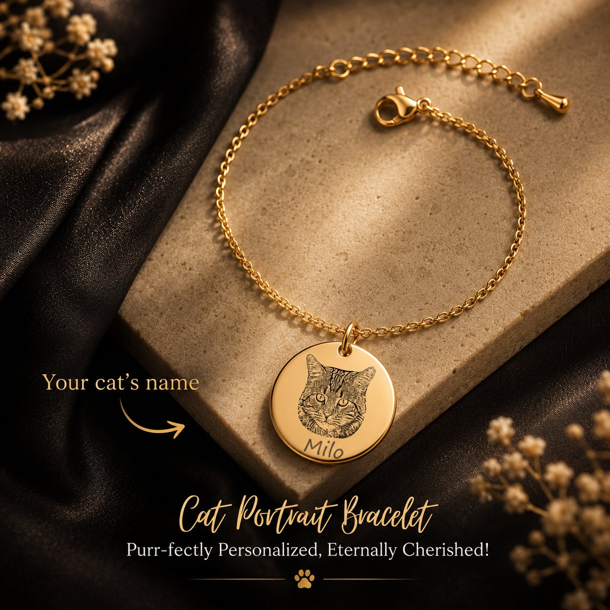 Cat Portrait Bracelet personalized pet keepsake detail view 6