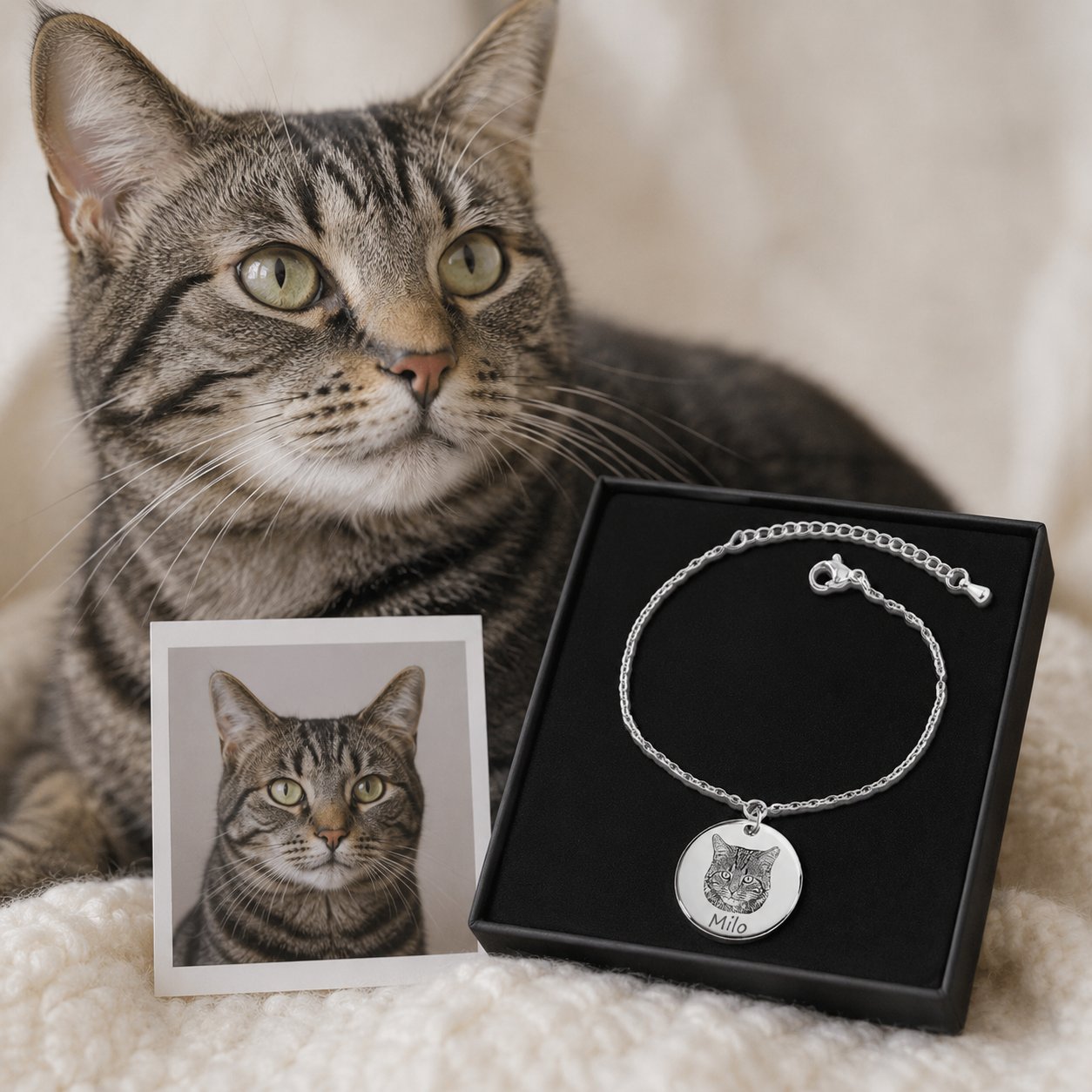 Cat Portrait Bracelet personalized pet keepsake detail view 7