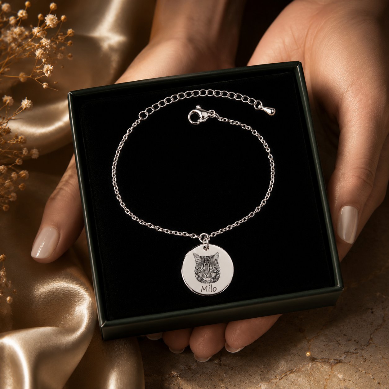 Cat Portrait Bracelet personalized pet keepsake detail view 9