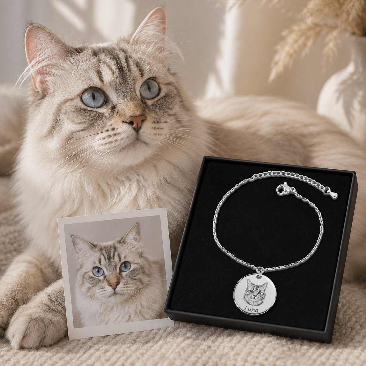 Cat Portrait Bracelet personalized pet keepsake detail view 12