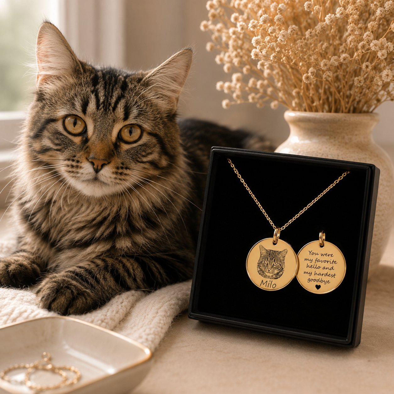 Cat Portrait Necklace personalized pet keepsake detail view 2