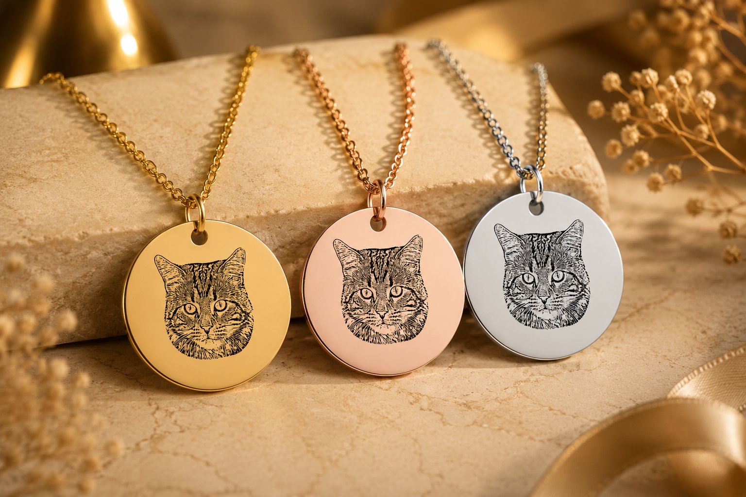 Cat Portrait Necklace personalized pet keepsake detail view 3