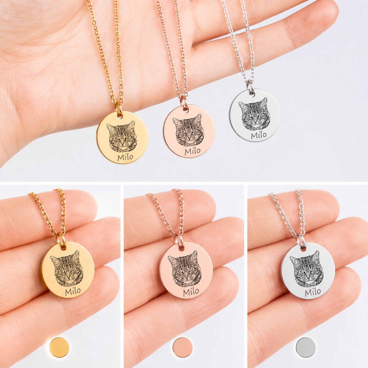 Cat Portrait Necklace personalized pet keepsake detail view 6