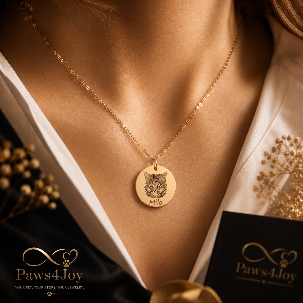 Cat Portrait Necklace personalized pet keepsake detail view 7