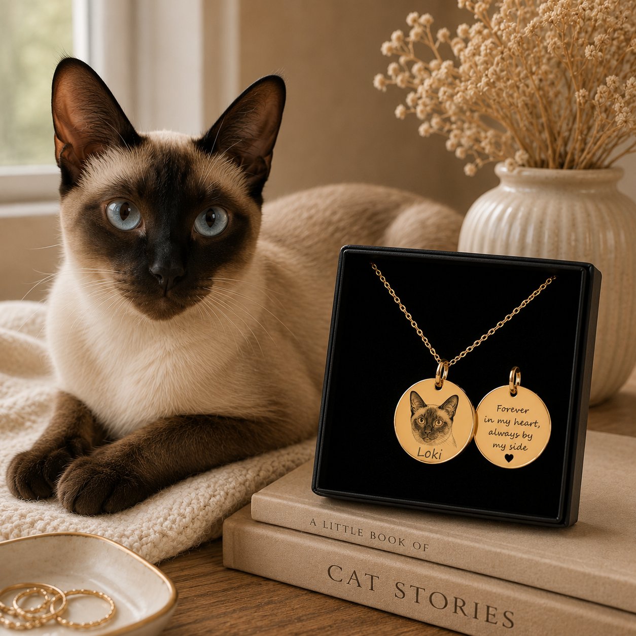 Cat Portrait Necklace personalized pet keepsake detail view 15