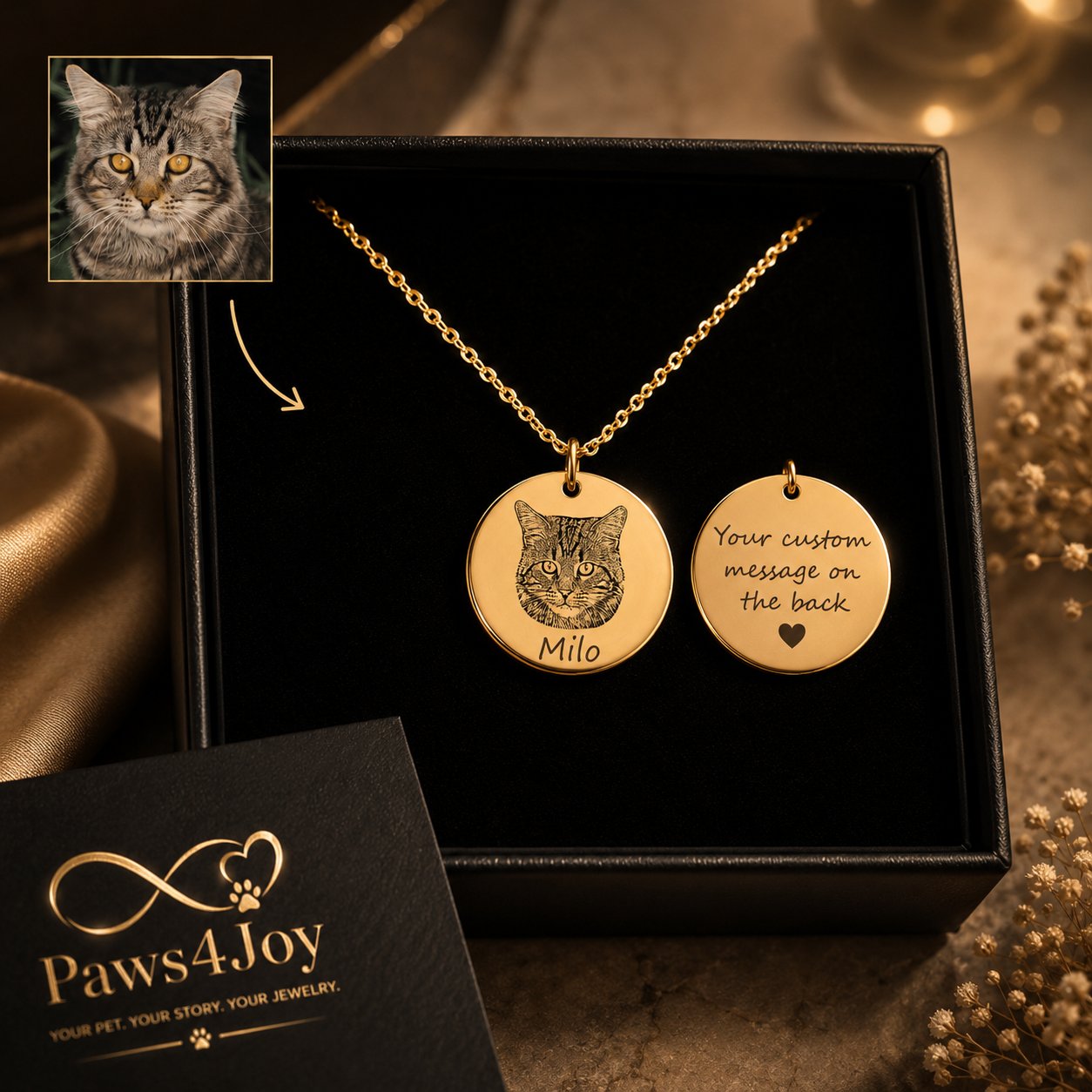 Cat Portrait Necklace personalized pet keepsake detail view 16