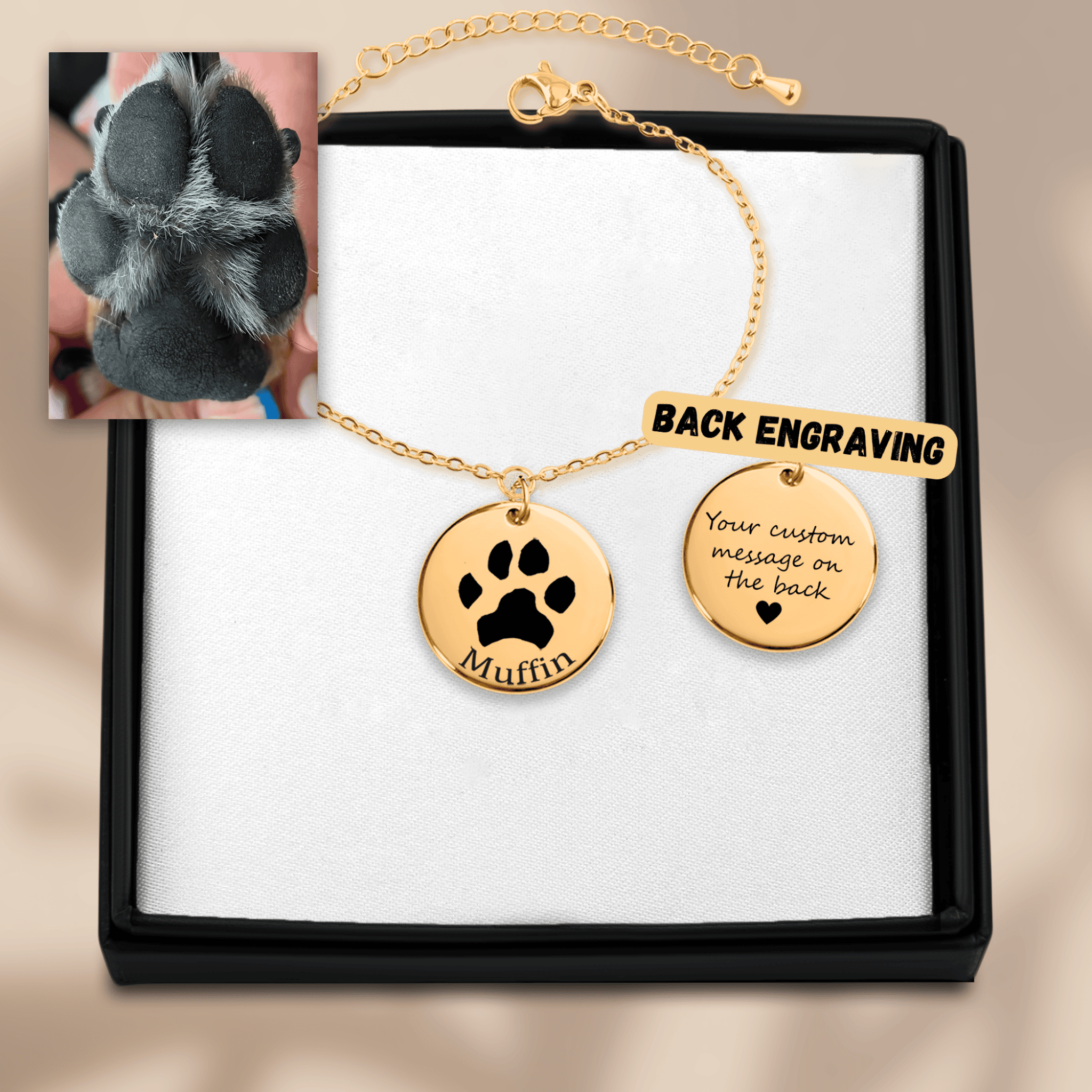 Custom Pawprint Bracelet — personalized engraved pet jewelry by Paws4Joy