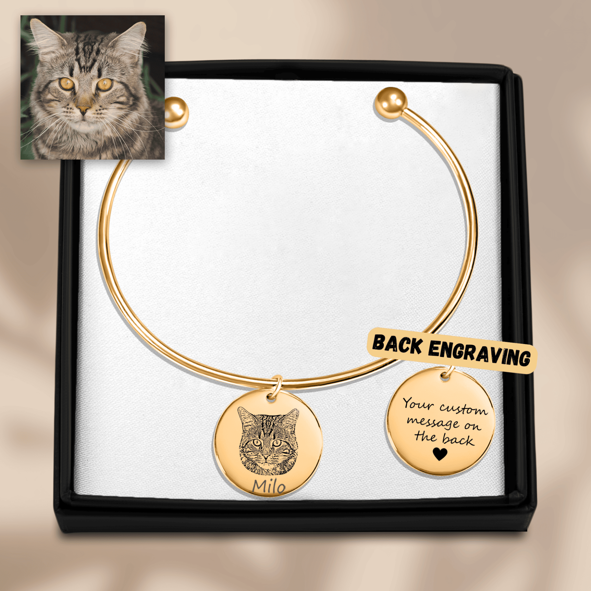 Custom Cat Portrait Bangle — personalized pet keepsake, detail view 2