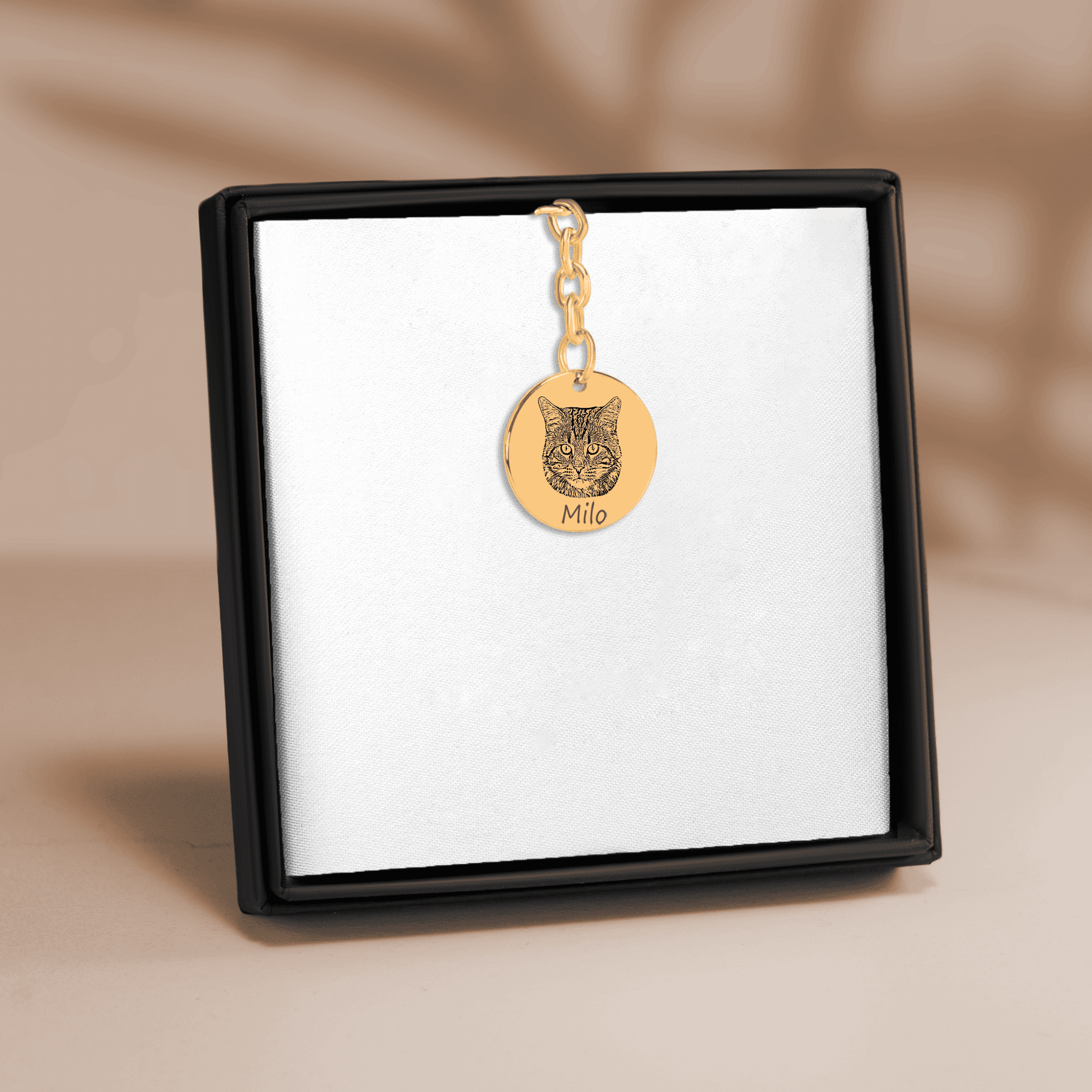 Cat Portrait Keychain — personalized engraved pet jewelry by Paws4Joy