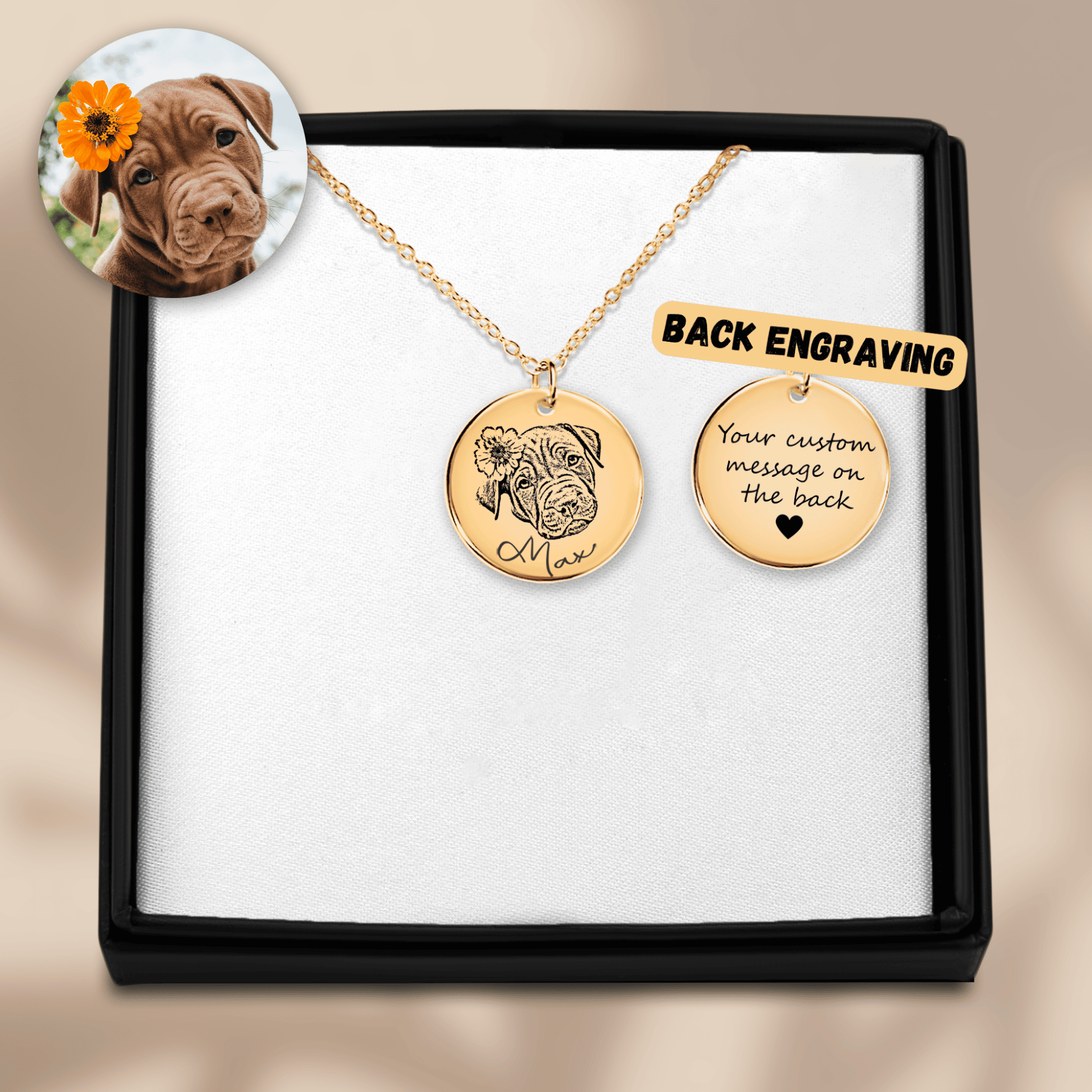 Dog Portrait Necklace — personalized pet keepsake, detail view 2
