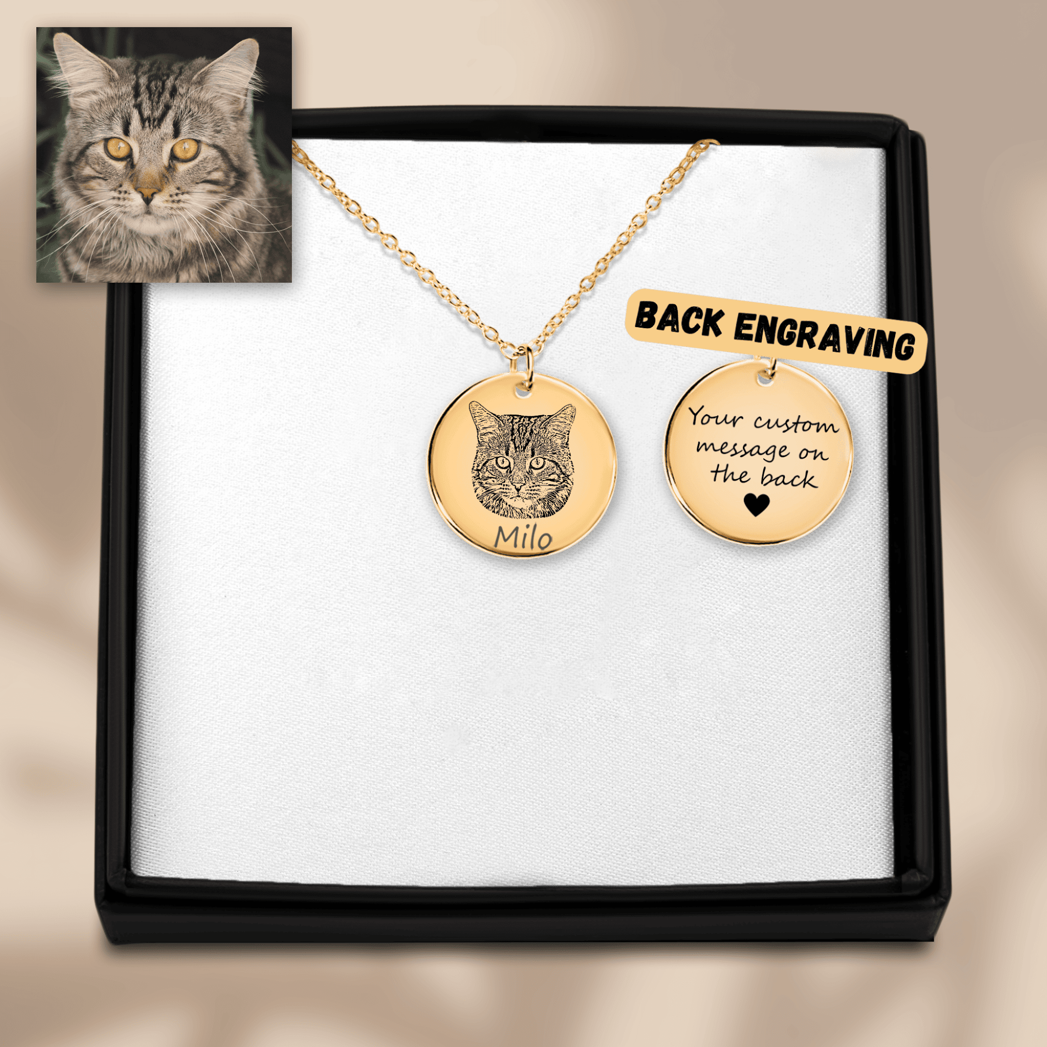 Cat Portrait Necklace — personalized pet keepsake, detail view 2