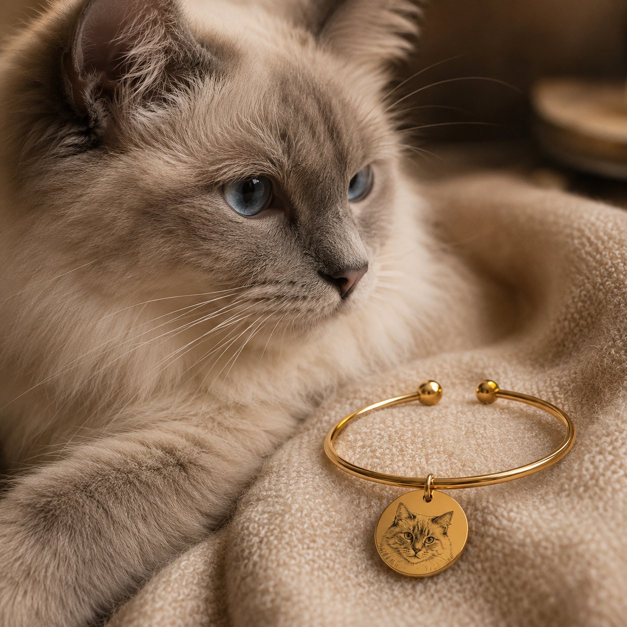 Custom Cat Portrait Bangle personalized pet keepsake detail view 5