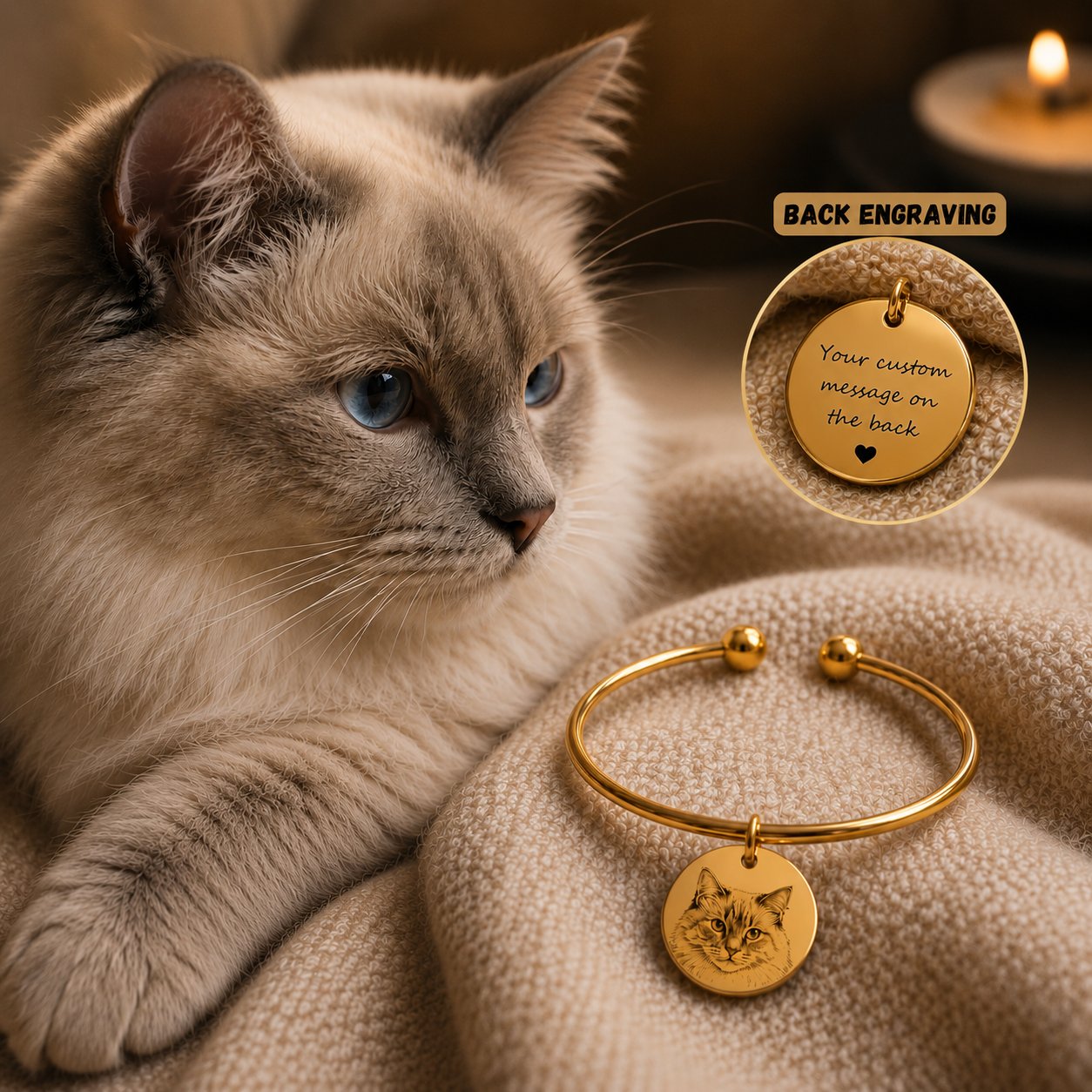 Custom Cat Portrait Bangle personalized pet keepsake detail view 6
