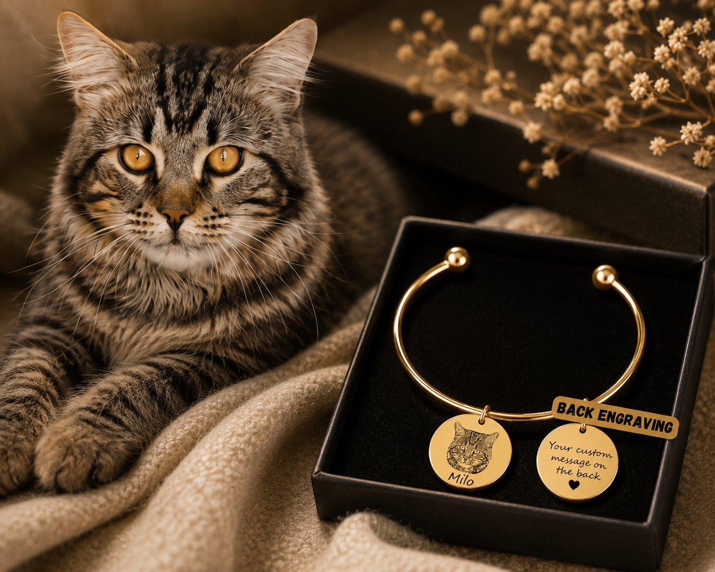 Custom Cat Portrait Bangle personalized pet keepsake detail view 9