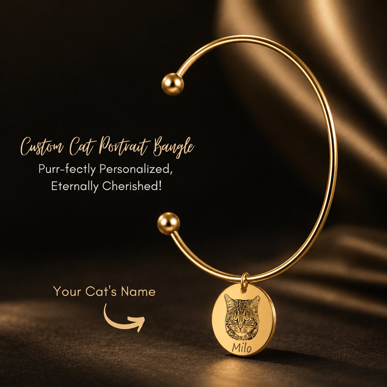 Custom Cat Portrait Bangle personalized pet keepsake detail view 10