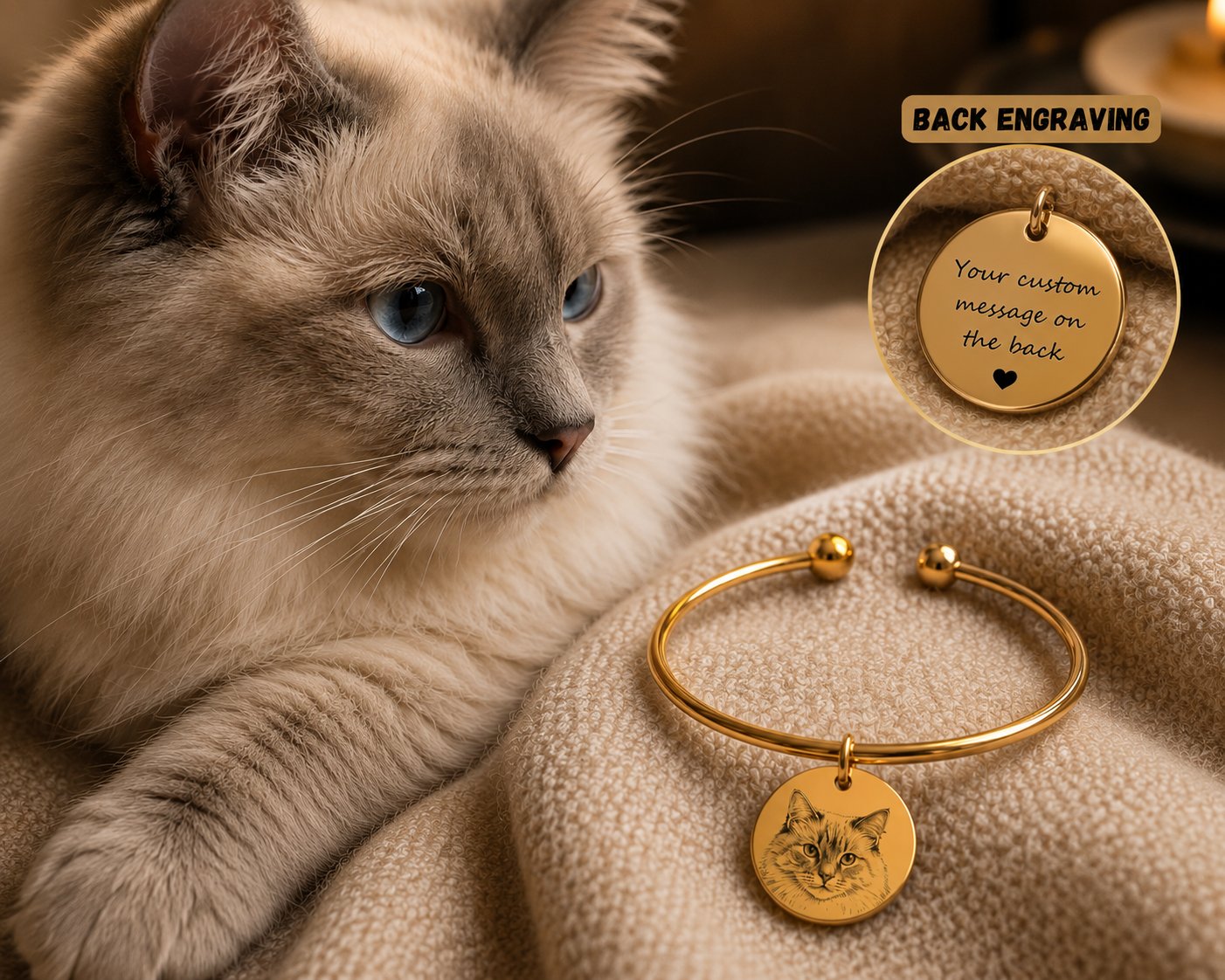 Custom Cat Portrait Bangle personalized pet keepsake detail view 19