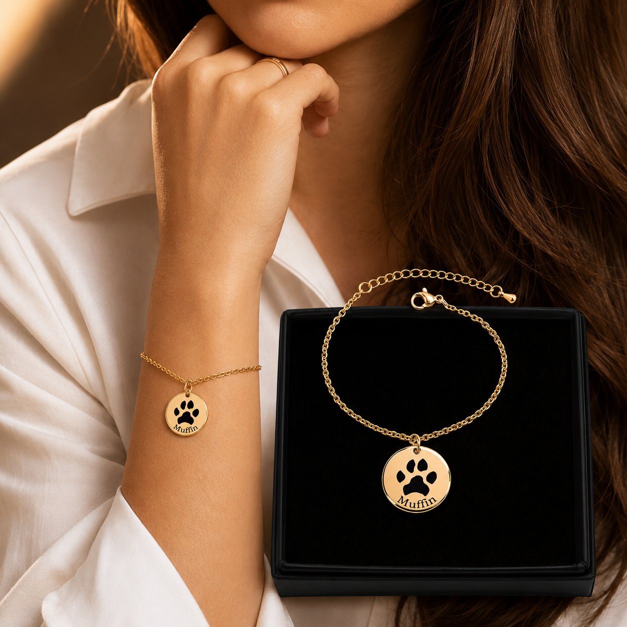 Custom Pawprint Bracelet personalized pet keepsake detail view 2