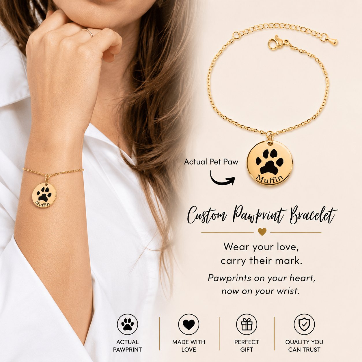 Custom Pawprint Bracelet personalized pet keepsake detail view 7