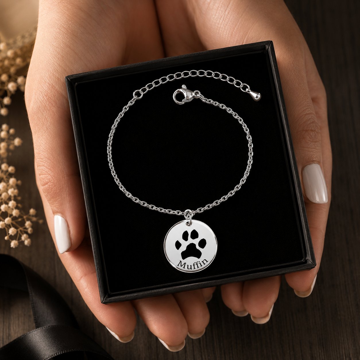 Custom Pawprint Bracelet personalized pet keepsake detail view 12