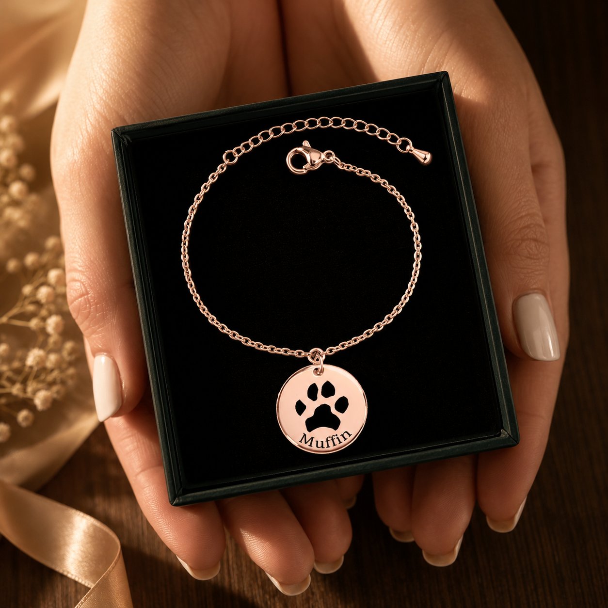 Custom Pawprint Bracelet personalized pet keepsake detail view 13