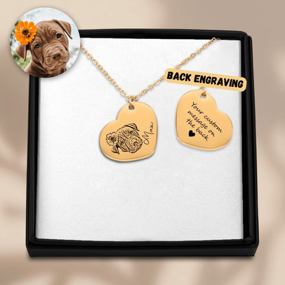 Custom pet photo heart necklace with optional back engraving | Paws-4-Joy