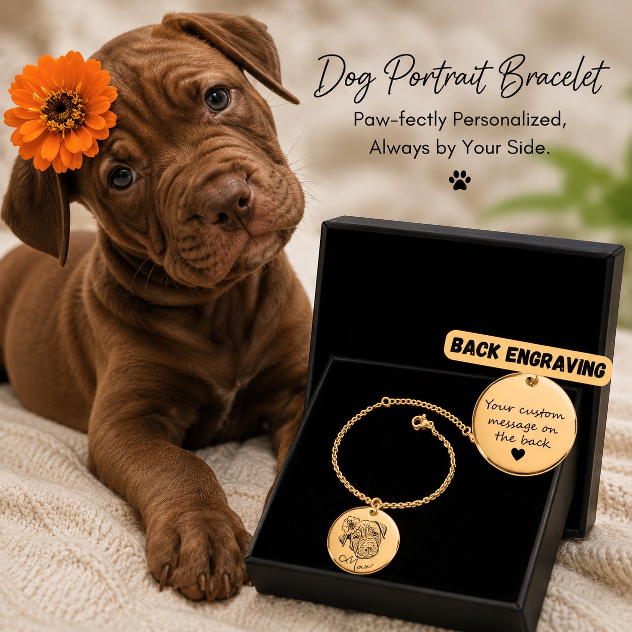 Dog Portrait Bracelet personalized pet keepsake detail view 2