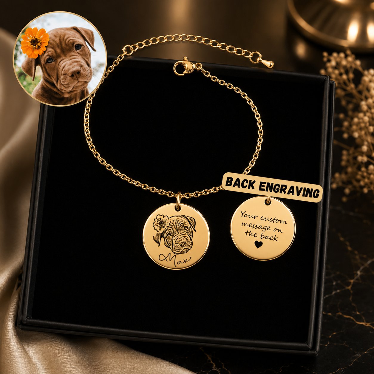 Dog Portrait Bracelet personalized pet keepsake detail view 10