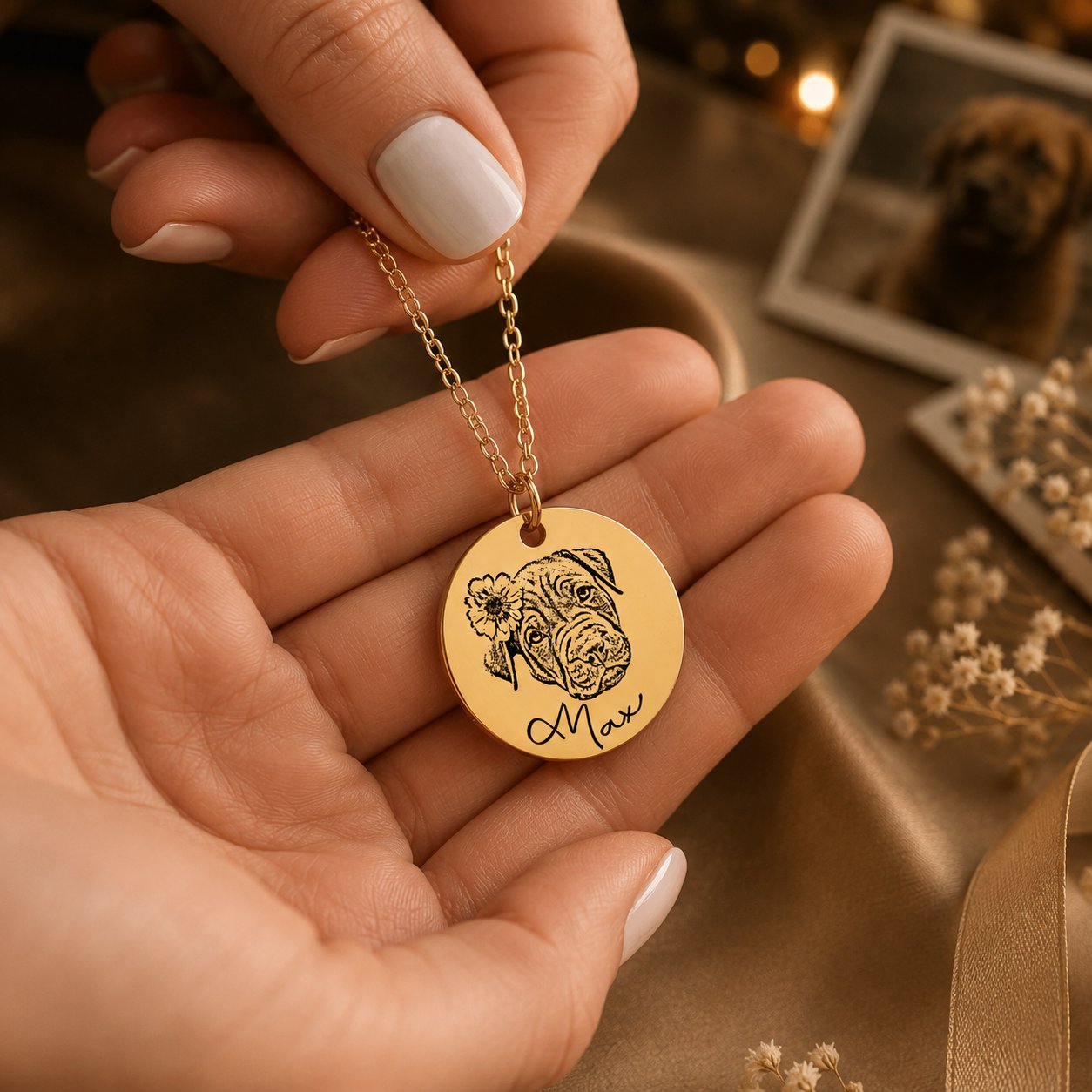 Dog Portrait Necklace personalized pet keepsake detail view 4