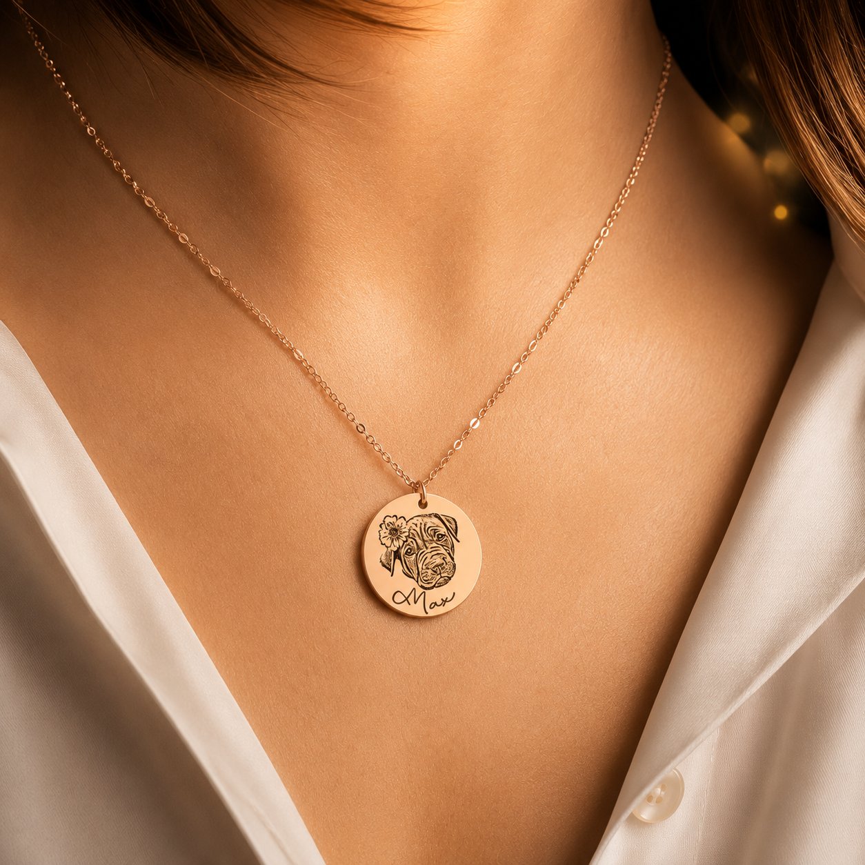 Dog Portrait Necklace personalized pet keepsake detail view 5
