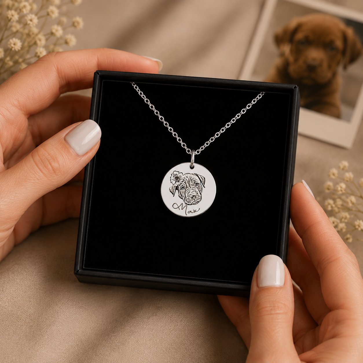 Dog Portrait Necklace personalized pet keepsake detail view 6
