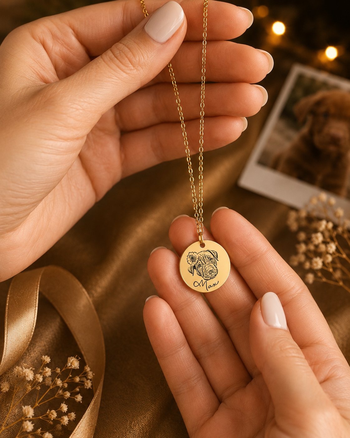 Dog Portrait Necklace personalized pet keepsake detail view 9