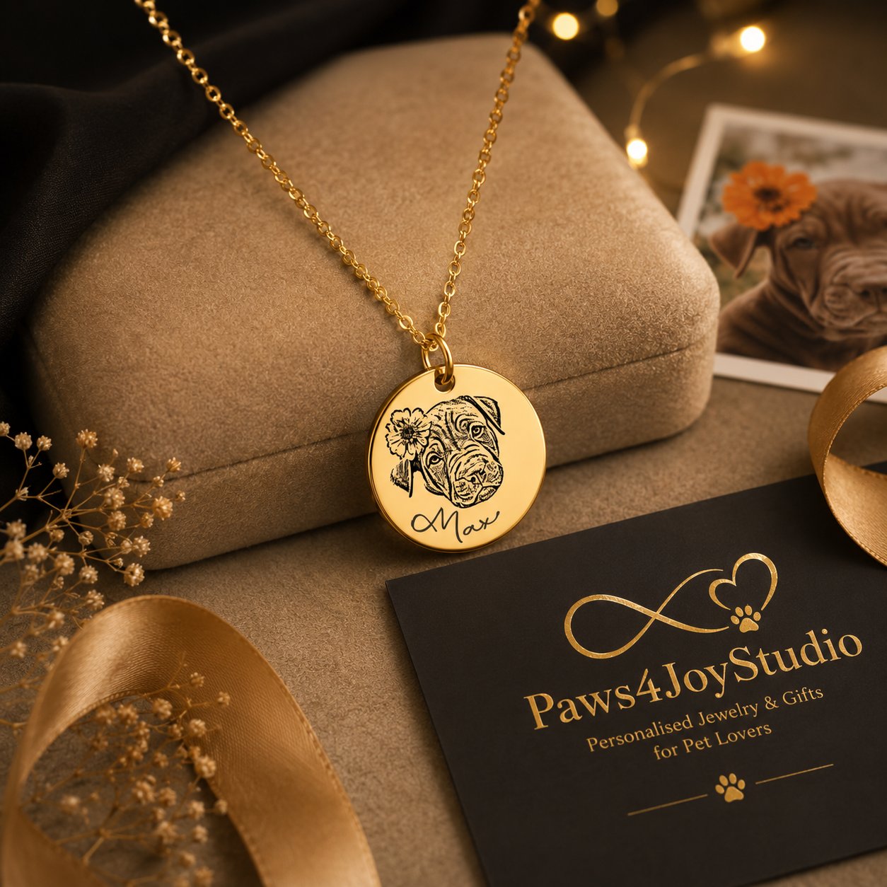 Dog Portrait Necklace personalized pet keepsake detail view 11