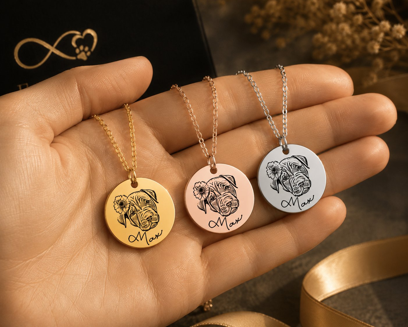 Dog Portrait Necklace personalized pet keepsake detail view 14