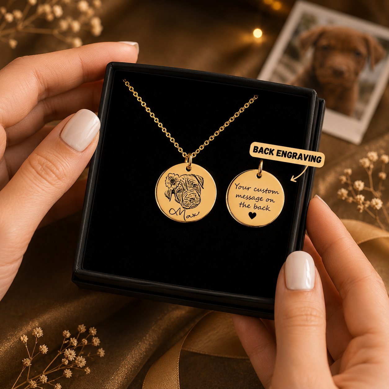 Dog Portrait Necklace personalized pet keepsake detail view 16