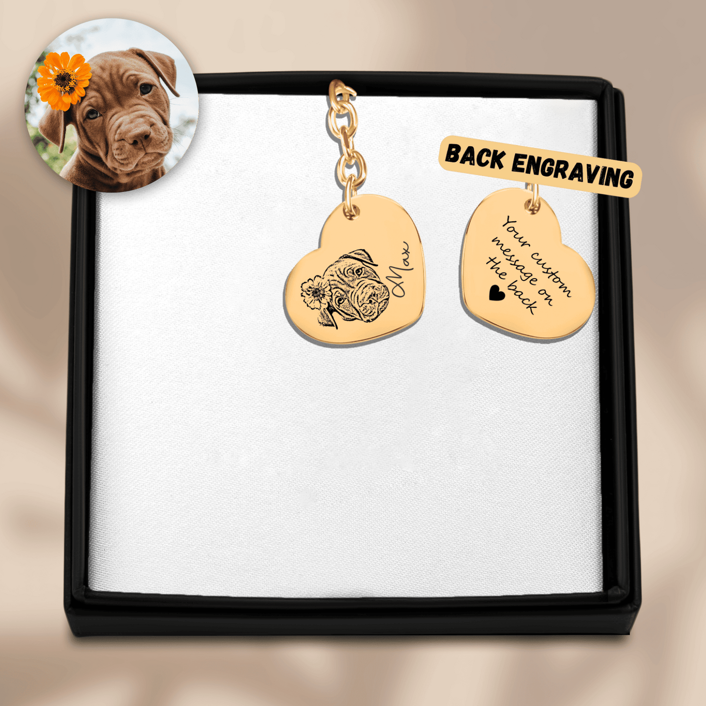 Personalized Pet Portrait Heart Keychain