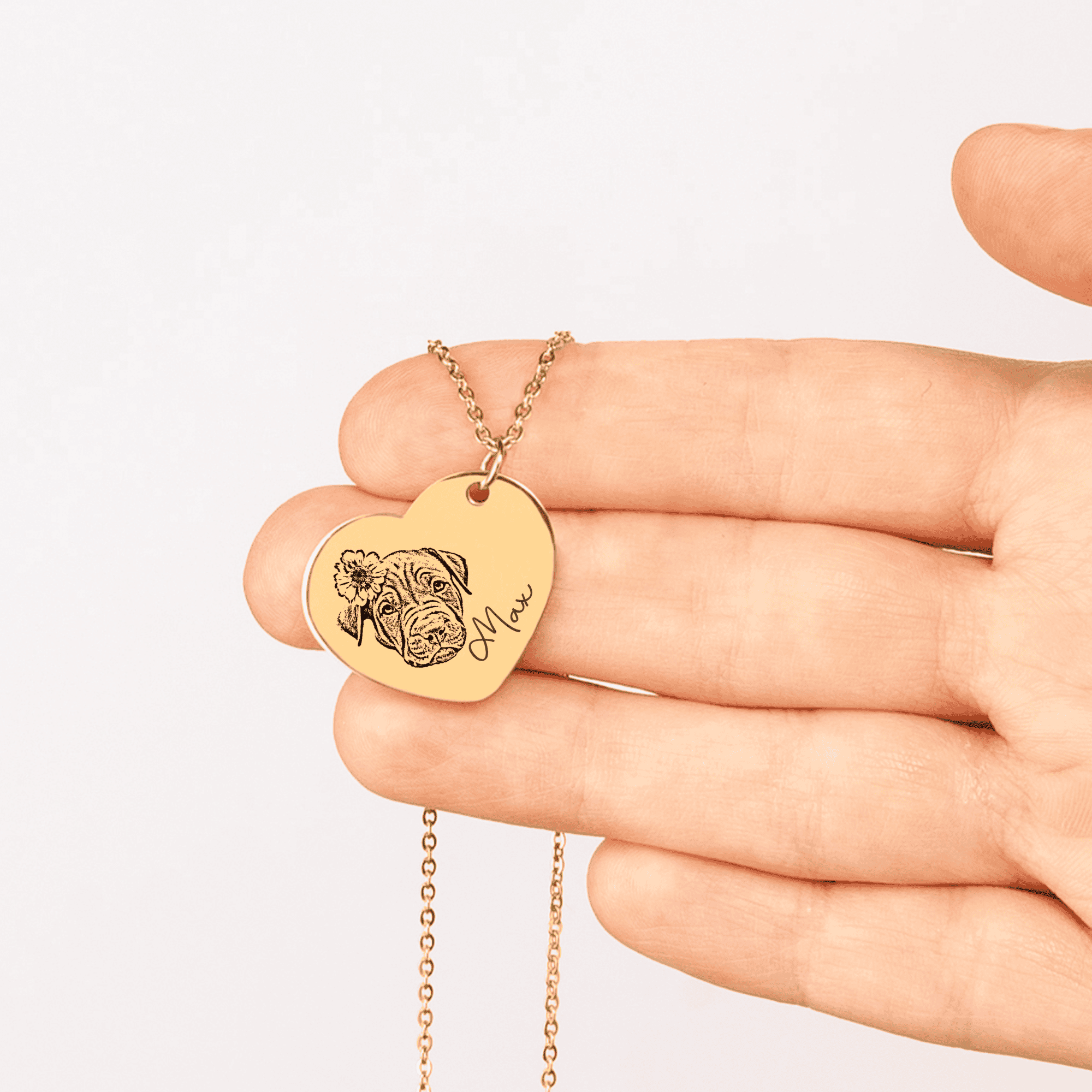Pet Portrait Heart Necklace — personalized pet keepsake, detail view 3