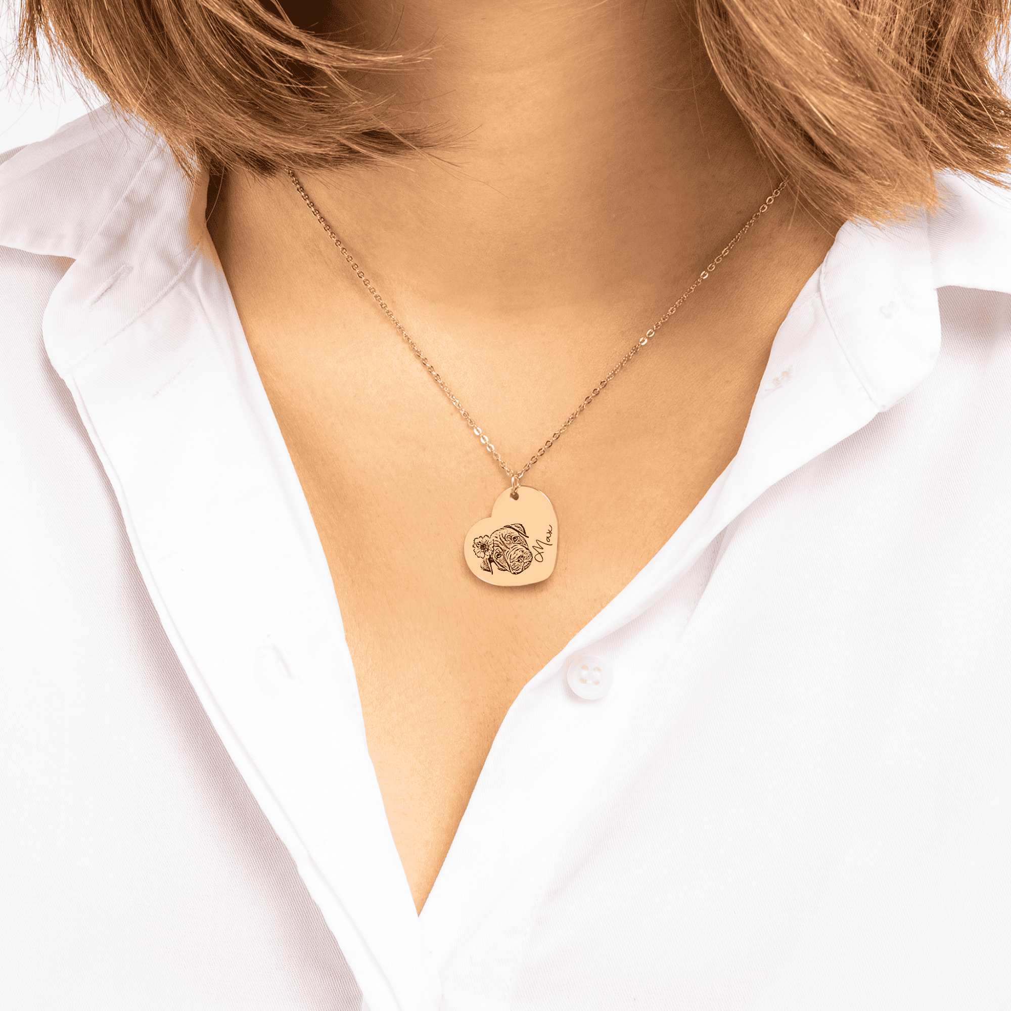 Pet Portrait Heart Necklace — personalized pet keepsake, detail view 4