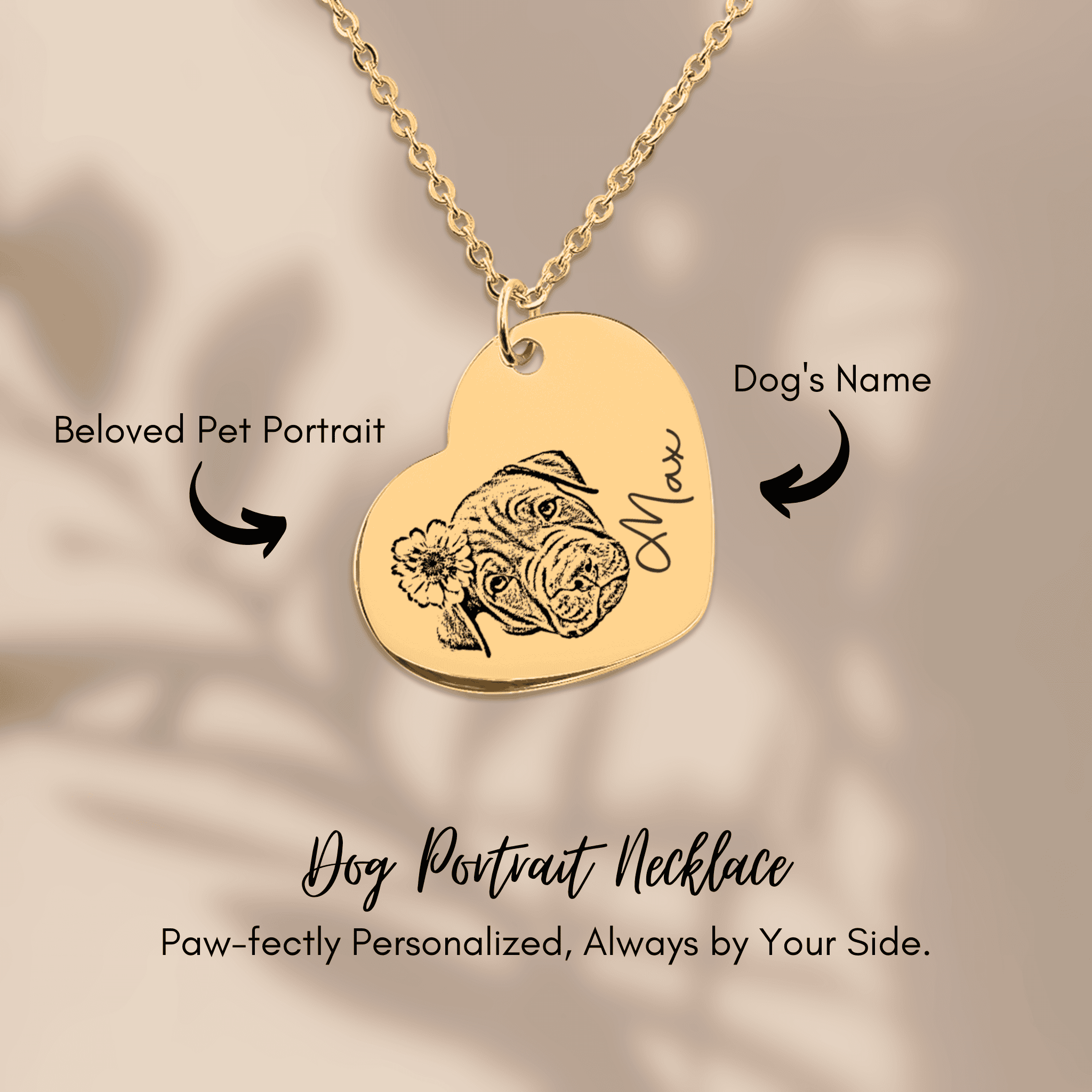 Pet Portrait Heart Necklace — personalized pet keepsake, detail view 6