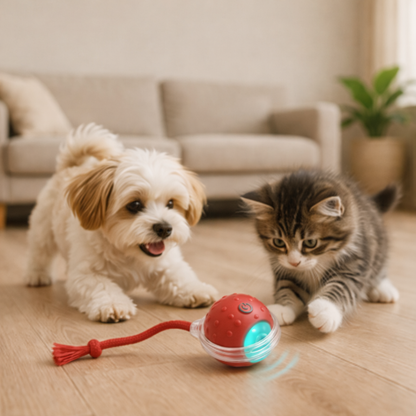 interactive ball toy for cats and dogs with auto motion in a living room play scene