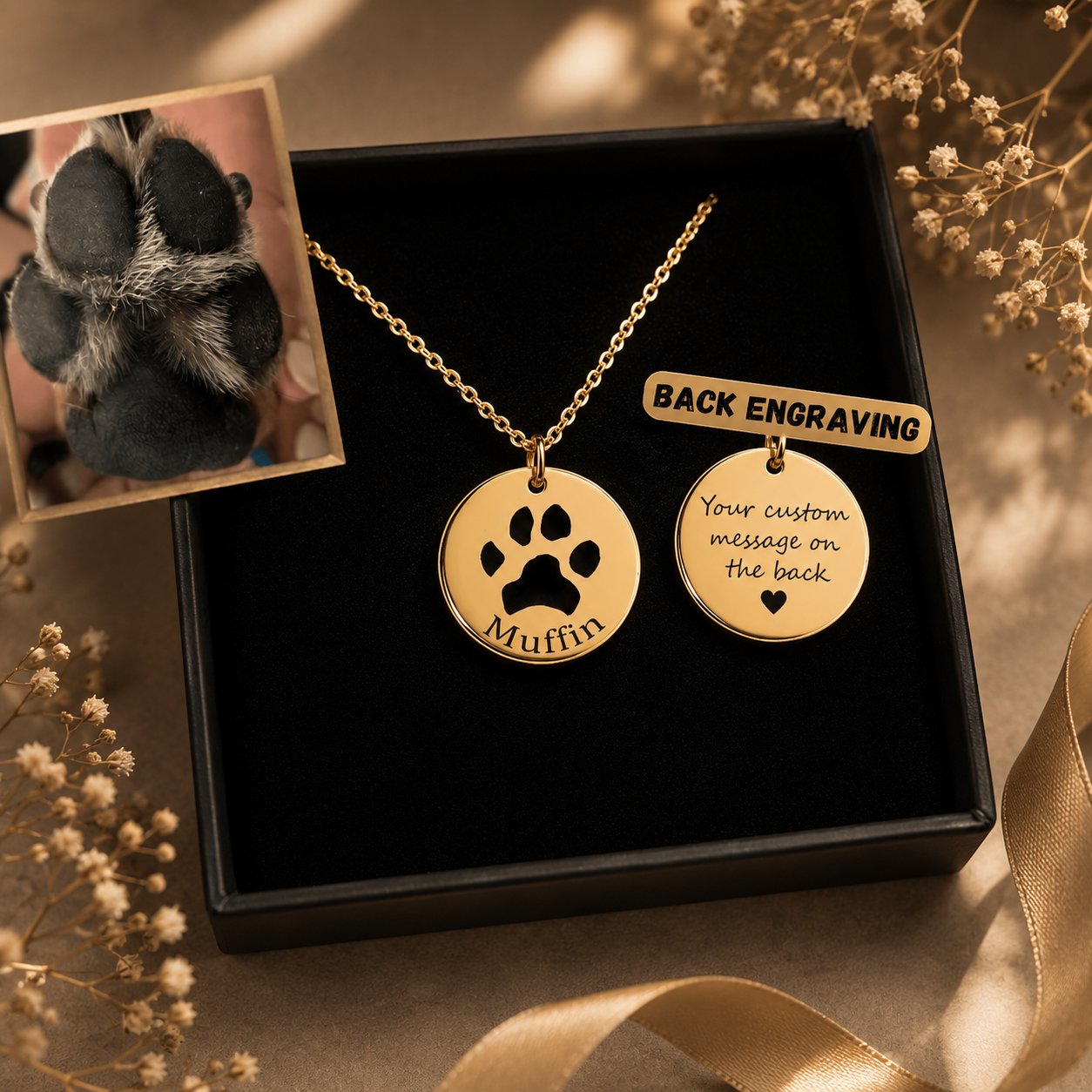 Paw Print Necklace personalized pet keepsake detail view 10