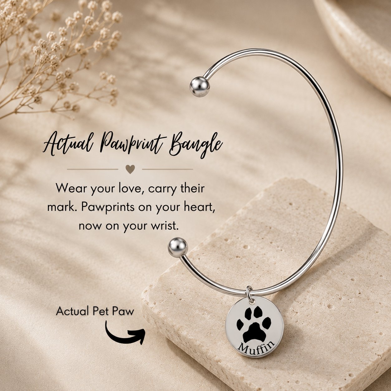 Pawprint Bangle personalized pet jewelry by Paws-4-Joy