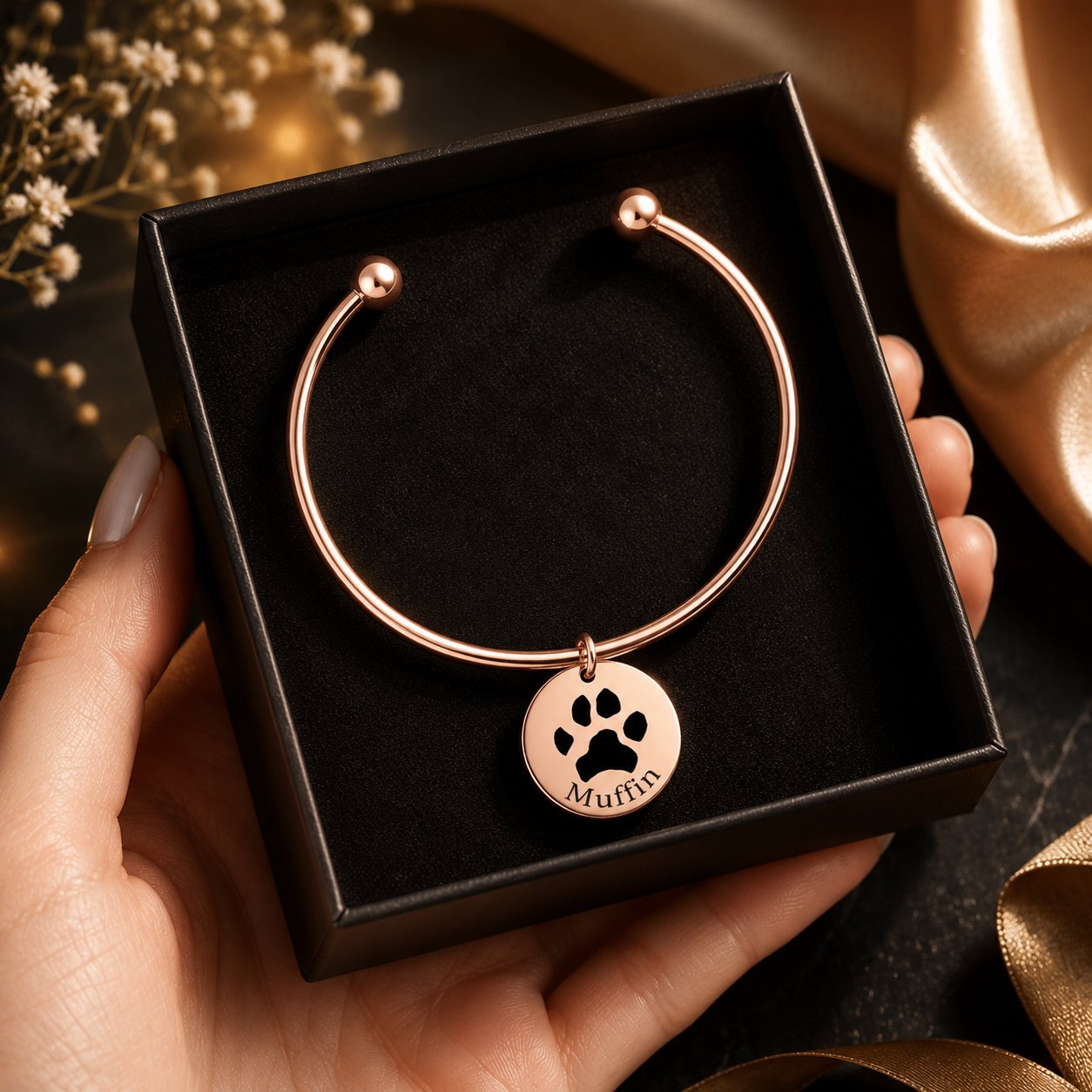 Pawprint Bangle personalized pet keepsake detail view 2