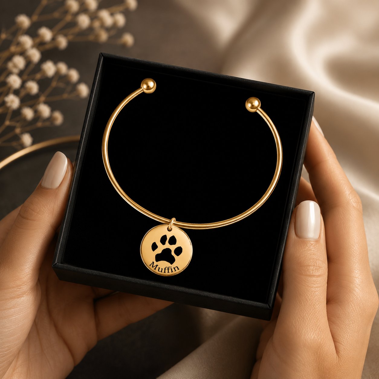Pawprint Bangle personalized pet keepsake detail view 4