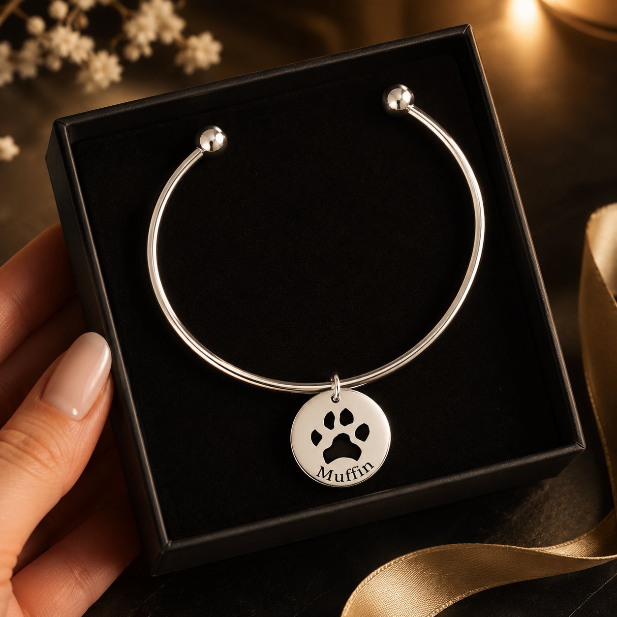 Pawprint Bangle personalized pet keepsake detail view 6