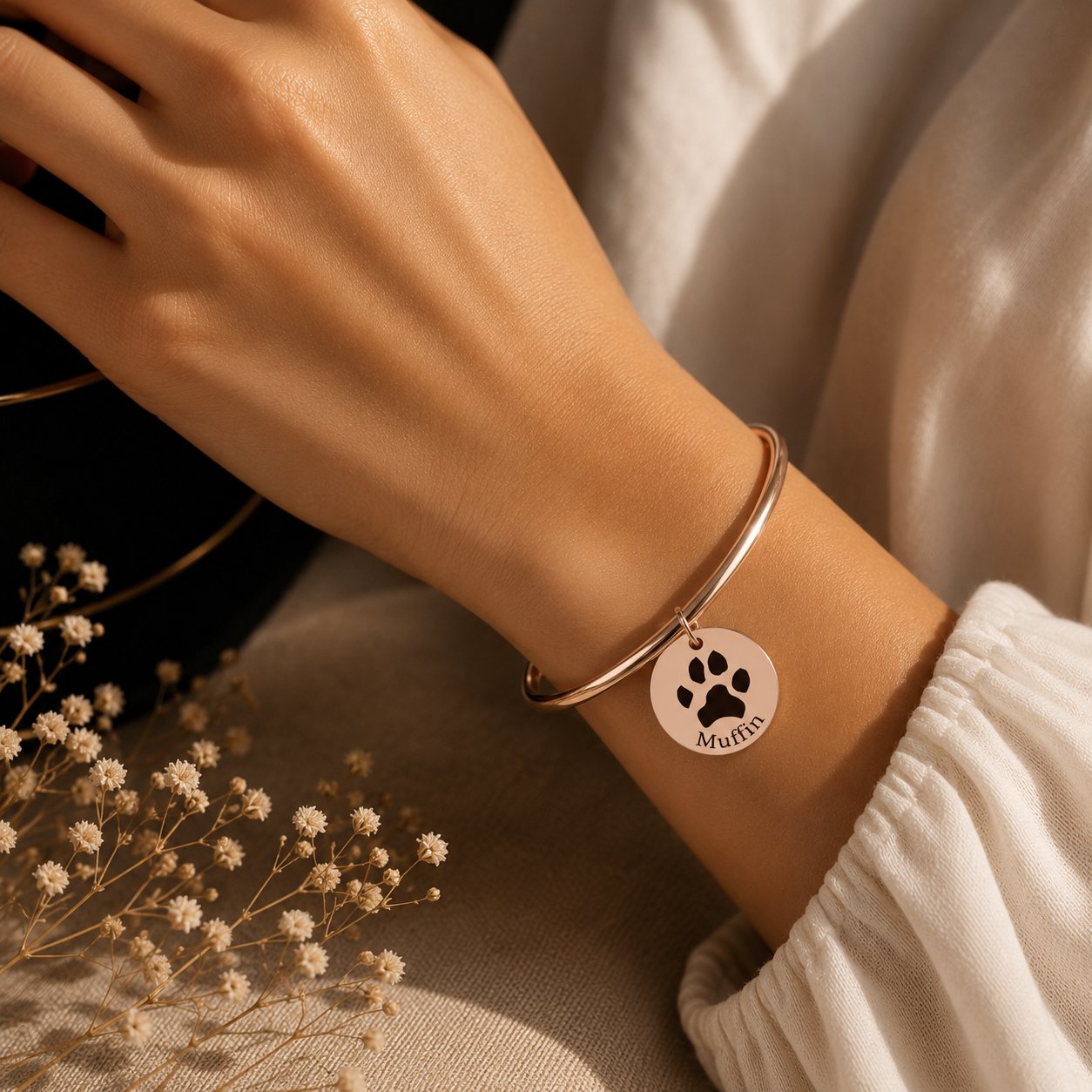 Pawprint Bangle personalized pet keepsake detail view 8